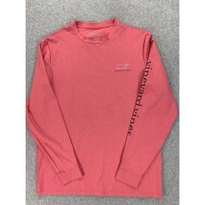 Vineyard Vines Performance Whale Long Sleeve Crew Shirt (Men's Medium) Pink/Red